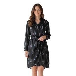 XIRENA Women’s Arly Silk Tie Front Long Sleeve Tie Waist Mini Dress